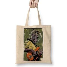 Baskı Dükkanı Monkey Bass Müzik Gitar Maymun Bez Uzun Saplı Krem Rengi Çanta