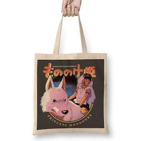 Baskı Dükkanı Mononoke Hime Bez Uzun Saplı Krem Rengi Çanta