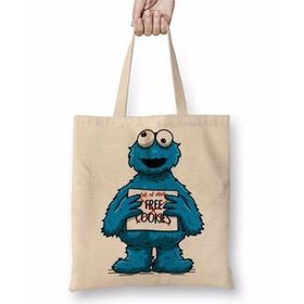 Baskı Dükkanı Monster Cookies Kurabiye Canavarı Bez Uzun Saplı Krem Rengi Çanta