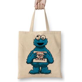 Baskı Dükkanı Monster Cookies Kurabiye Canavarı Bez Uzun Saplı Krem Rengi Çanta
