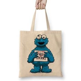 Baskı Dükkanı Monster Cookies Kurabiye Canavarı Bez Uzun Saplı Krem Rengi Çanta