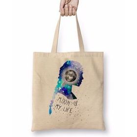 Baskı Dükkanı Moon Of My Life Bez Uzun Saplı Krem Rengi Çanta
