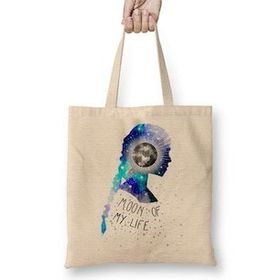 Baskı Dükkanı Moon Of My Life Bez Uzun Saplı Krem Rengi Çanta