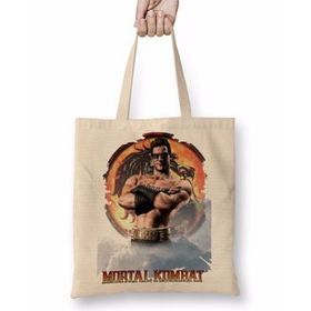 Baskı Dükkanı Mortal Kombat Jonny Cage Game Bez Uzun Saplı Krem Rengi Çanta