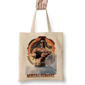 Baskı Dükkanı Mortal Kombat Jonny Cage Game Bez Uzun Saplı Krem Rengi Çanta