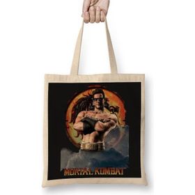 Baskı Dükkanı Mortal Kombat Jonny Cage Game Bez Uzun Saplı Krem Rengi Çanta