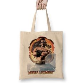 Baskı Dükkanı Mortal Kombat Jonny Cage Game Bez Uzun Saplı Krem Rengi Çanta