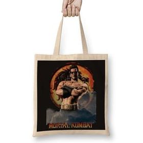 Baskı Dükkanı Mortal Kombat Jonny Cage Game Bez Uzun Saplı Krem Rengi Çanta