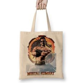 Baskı Dükkanı Mortal Kombat Jonny Cage Game Bez Uzun Saplı Krem Rengi Çanta