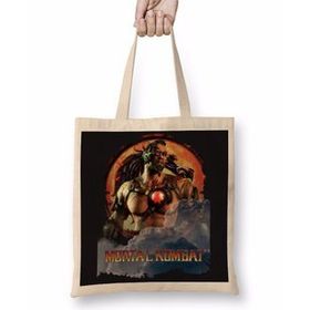 Baskı Dükkanı Mortal Kombat Kano Game Bez Uzun Saplı Krem Rengi Çanta