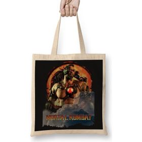Baskı Dükkanı Mortal Kombat Kano Game Bez Uzun Saplı Krem Rengi Çanta