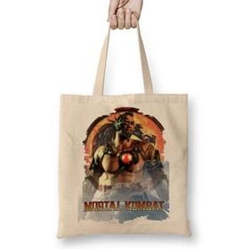 Baskı Dükkanı Mortal Kombat Kano Game Bez Uzun Saplı Krem Rengi Çanta