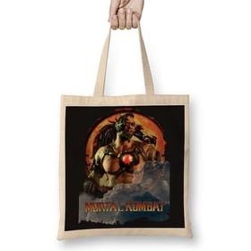 Baskı Dükkanı Mortal Kombat Kano Game Bez Uzun Saplı Krem Rengi Çanta
