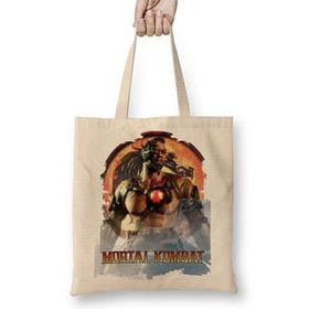 Baskı Dükkanı Mortal Kombat Kano Game Bez Uzun Saplı Krem Rengi Çanta