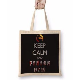 Baskı Dükkanı Mortal Kombat Keep Calm And Finish Keep Calm Bez Uzun Saplı Krem Rengi Çanta