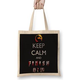 Baskı Dükkanı Mortal Kombat Keep Calm And Finish Keep Calm Bez Uzun Saplı Krem Rengi Çanta