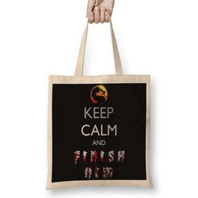 Baskı Dükkanı Mortal Kombat Keep Calm And Finish Keep Calm Bez Uzun Saplı Krem Rengi Çanta
