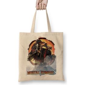 Baskı Dükkanı Mortal Kombat Liu Kang Game Bez Uzun Saplı Krem Rengi Çanta