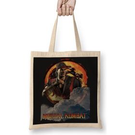 Baskı Dükkanı Mortal Kombat Liu Kang Game Bez Uzun Saplı Krem Rengi Çanta