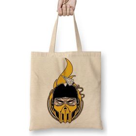 Baskı Dükkanı Mortal Kombat Scorpion Bez Uzun Saplı Krem Rengi Çanta