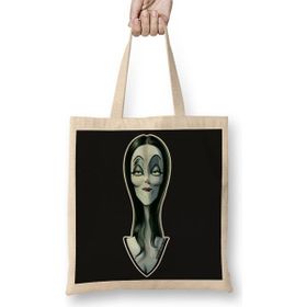 Baskı Dükkanı Morticia The Ultimate Goth Wife Bez Uzun Saplı Krem Rengi Çanta