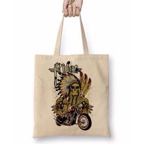Baskı Dükkanı Motocicleta E Cranio Bez Uzun Saplı Krem Rengi Çanta