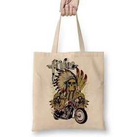 Baskı Dükkanı Motocicleta E Cranio Bez Uzun Saplı Krem Rengi Çanta