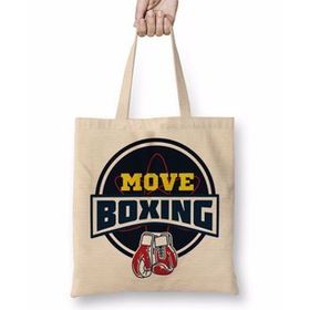 Baskı Dükkanı Move Boxing Logo Grande Cinza Bez Uzun Saplı Krem Rengi Çanta