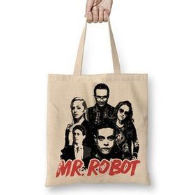 Baskı Dükkanı Mr Robot 03 Bez Uzun Saplı Krem Rengi Çanta
