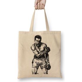 Baskı Dükkanı Muhammed Ali Boks 01 Bez Uzun Saplı Krem Rengi Çanta