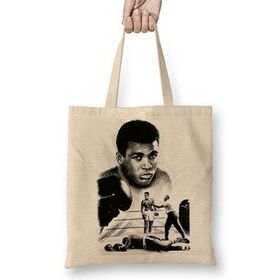 Baskı Dükkanı Muhammed Ali Boks 03 Bez Uzun Saplı Krem Rengi Çanta