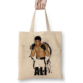 Baskı Dükkanı Muhammed Ali Boks 04 Bez Uzun Saplı Krem Rengi Çanta