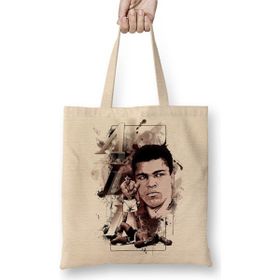 Baskı Dükkanı Muhammed Ali Boks 05 Bez Uzun Saplı Krem Rengi Çanta