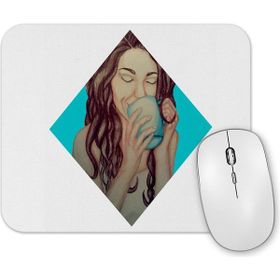 Baskı Dükkanı Mulher Bebendo Em Sua Xicara Azul Mouse Pad