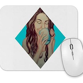 Baskı Dükkanı Mulher Bebendo Em Sua Xicara Azul Mouse Pad