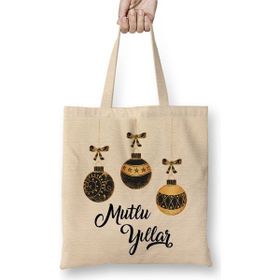Baskı Dükkanı Mutlu Yıllar Noel Topları Bez Çanta