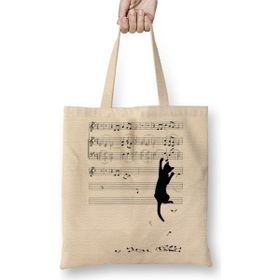 Baskı Dükkanı Müzik Notalı Kedi Bez Çanta