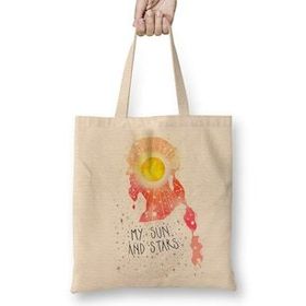 Baskı Dükkanı My Sun And Stars Bez Uzun Saplı Krem Rengi Çanta