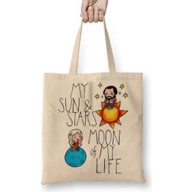 Baskı Dükkanı My Sun Stars Moon Of My Life Bez Uzun Saplı Krem Rengi Çanta