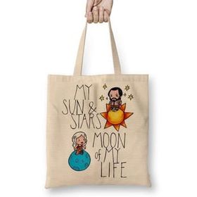 Baskı Dükkanı My Sun Stars Moon Of My Life Bez Uzun Saplı Krem Rengi Çanta
