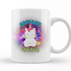 Baskı Dükkanı Namaste 6 Feet Away Unicorn Kupa