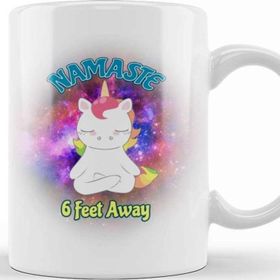 Baskı Dükkanı Namaste 6 Feet Away Unicorn Kupa