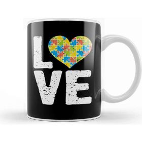 Baskı Dükkanı National Cute Autism Awareness Love Colorful Puzzle Heart Kupa