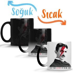 Baskı Dükkanı Nikola Tesla Electric Eyes Sihirli Porselen Kupa