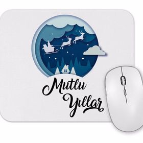 Baskı Dükkanı Noel Baba Arabası ile Mutlu Yılllar Mouse Pad