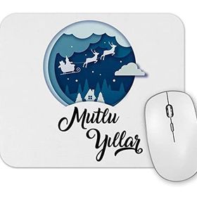 Baskı Dükkanı Noel Baba Arabası ile Mutlu Yılllar Mouse Pad