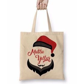 Baskı Dükkanı Noel Baba ile Mutlu Yıllar Bez Kadın Günlük Çanta