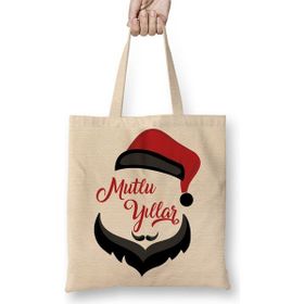 Baskı Dükkanı Noel Baba ile Mutlu Yıllar Bez Kadın Günlük Çanta