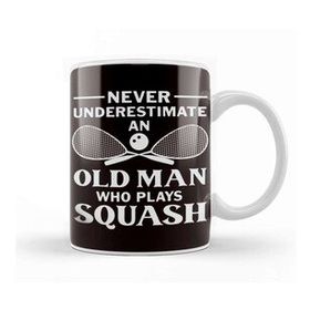 Baskı Dükkanı Old Man Squash Player Indoor Tennis Court Ball Sports Match Kupa