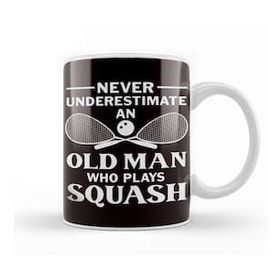 Baskı Dükkanı Old Man Squash Player Indoor Tennis Court Ball Sports Match Kupa